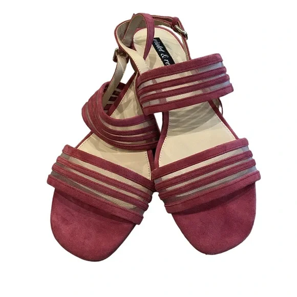 Pink Strappy Suede and Mesh Sandals with Block Heel; New with Tags, Never Worn - Picture 2 of 15